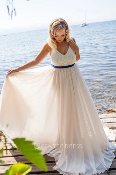 A-Line Sweep Brush Train Sleeveless Empire Maternity Wedding Dress