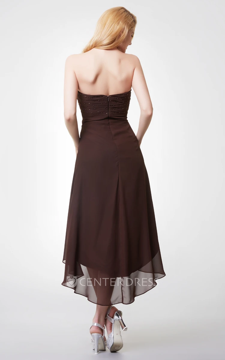 Shinning Sleeveless Empire Waist Tea-length Chiffon Dress With Ruching