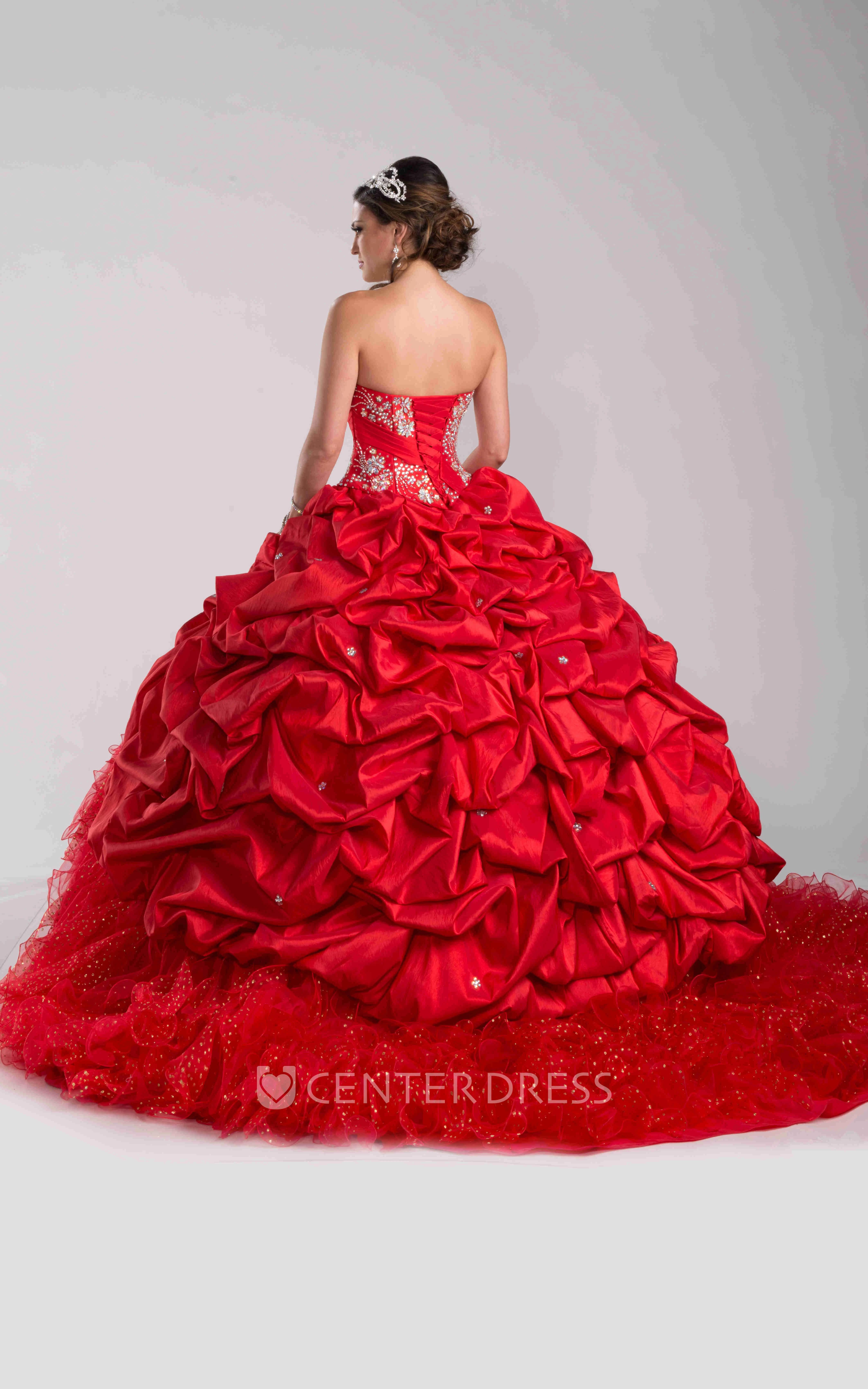 Sequin-Covered Lace-Up Back Ball Gown With A Matching Jacket