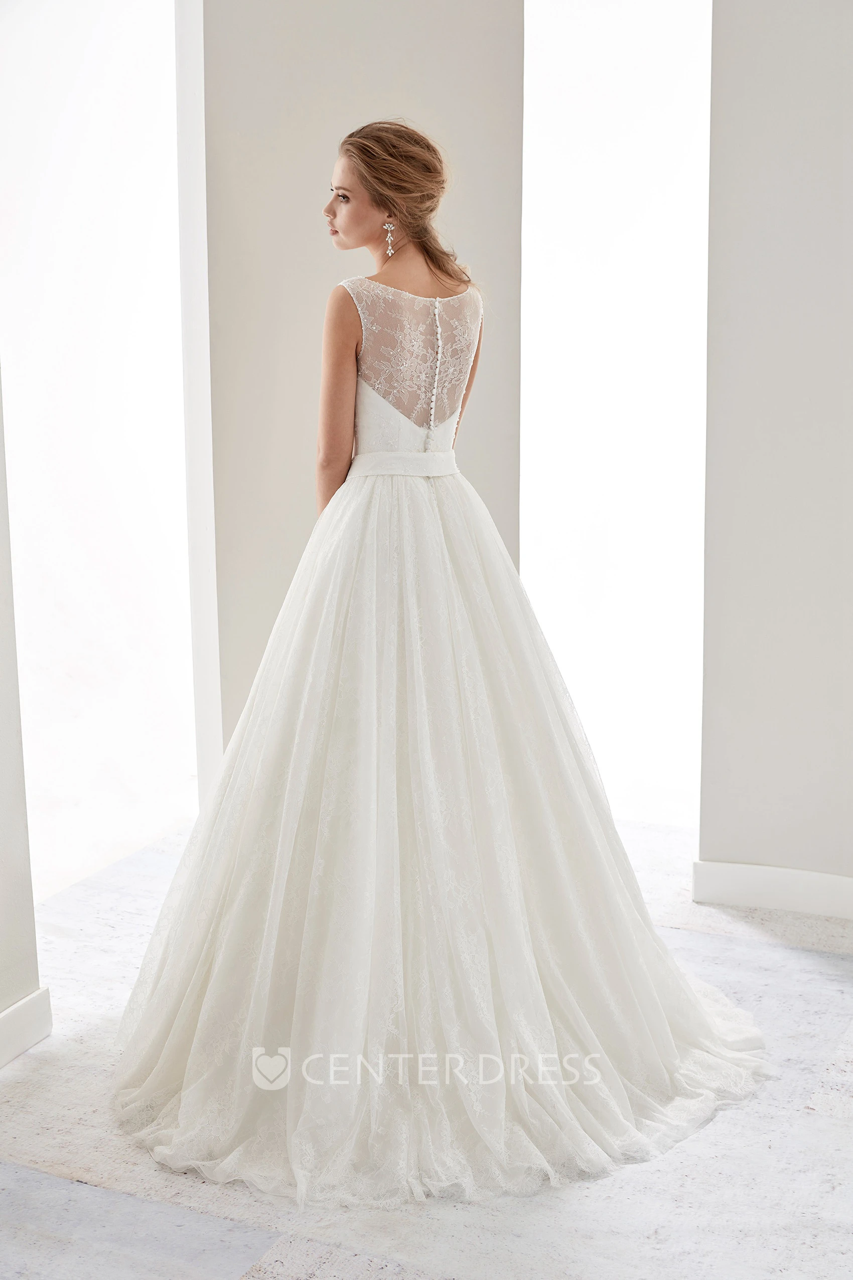 Cap sleeve Illusion Draping Gown with Flower Waist and Jewel Neck