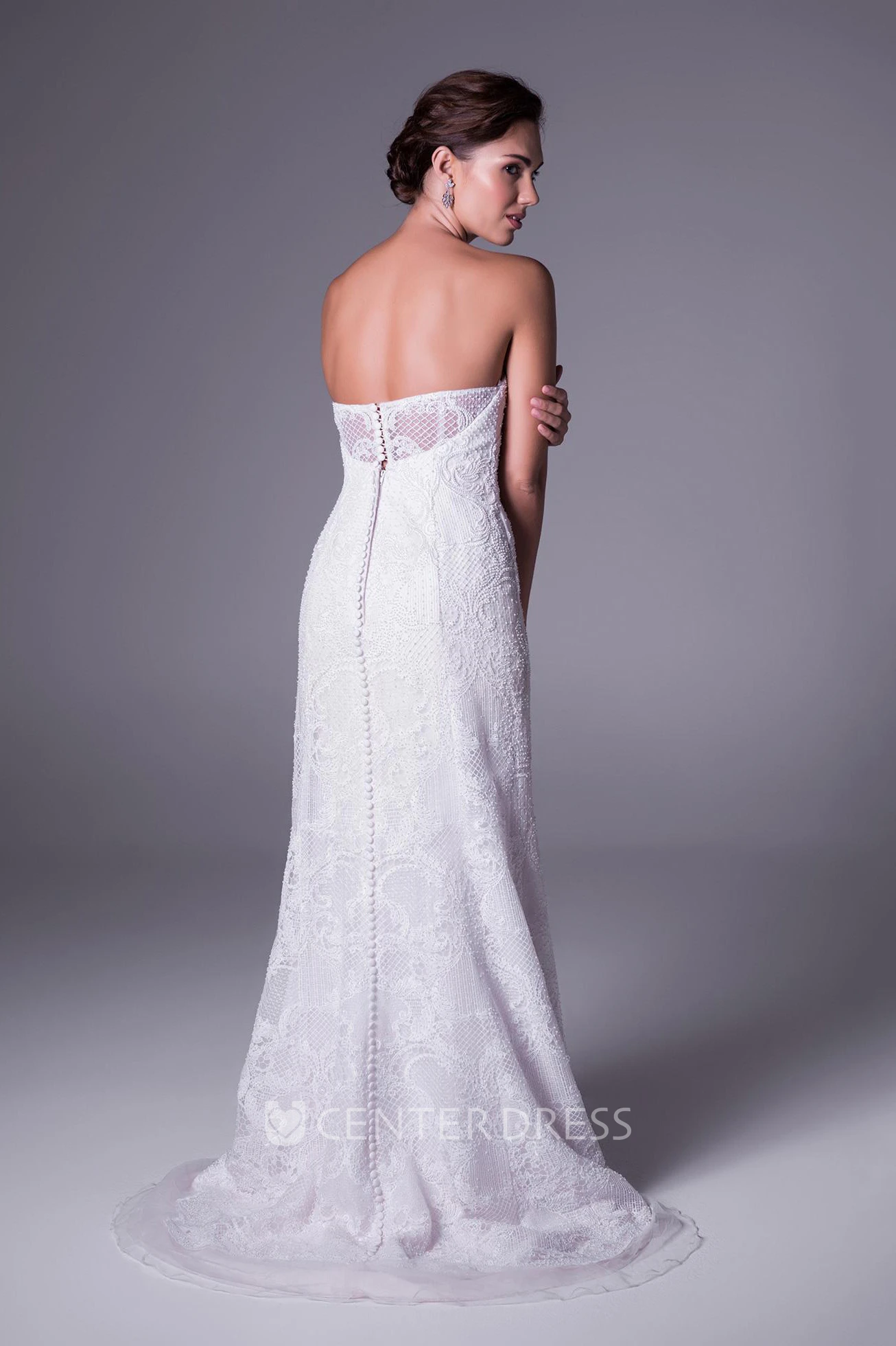 Sheath Sleeveless Floor-Length Strapless Lace Wedding Dress