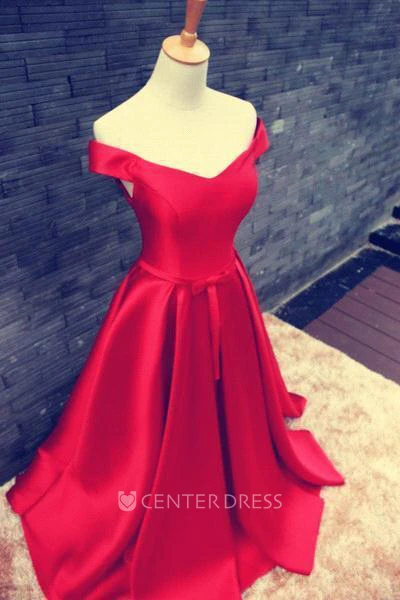 Elegant Red Off-the-shoulder Prom Dress Bowknot Lace-up