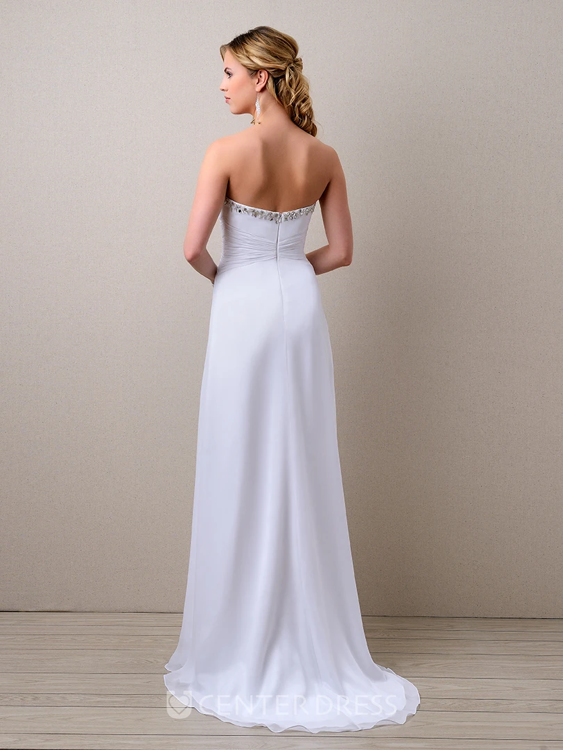 Beaded Waist Chiffon Sweetheart Wedding Dress With Sleek Top
