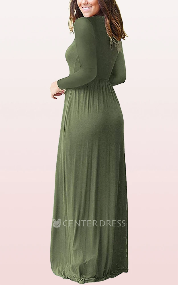 Casual A Line Jersey Long Sleeve Bateau Mother Dress With Pockets