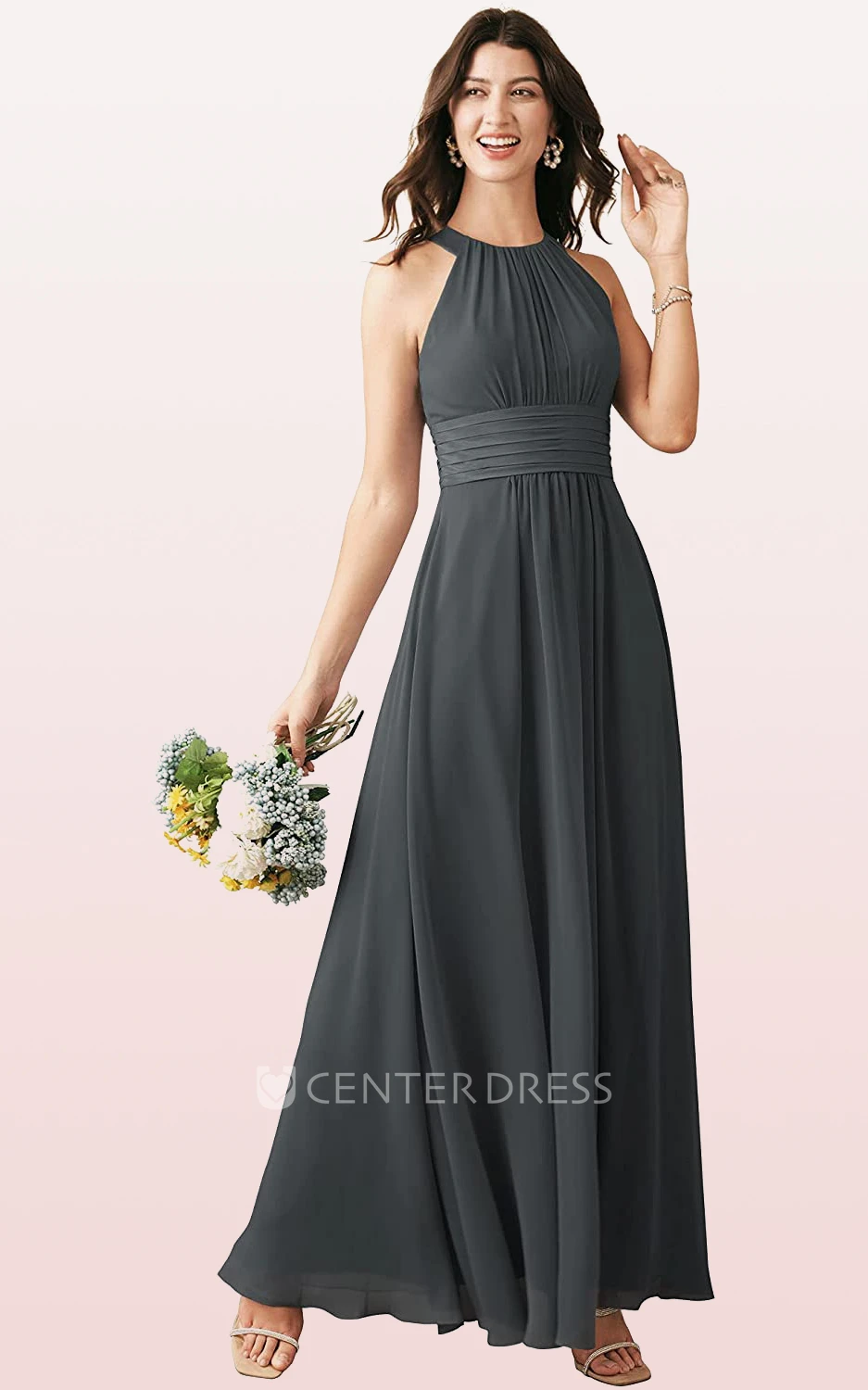 Chiffon Ankle-length Halter A Line Sleeveless Bridesmaid Dress With Ruching