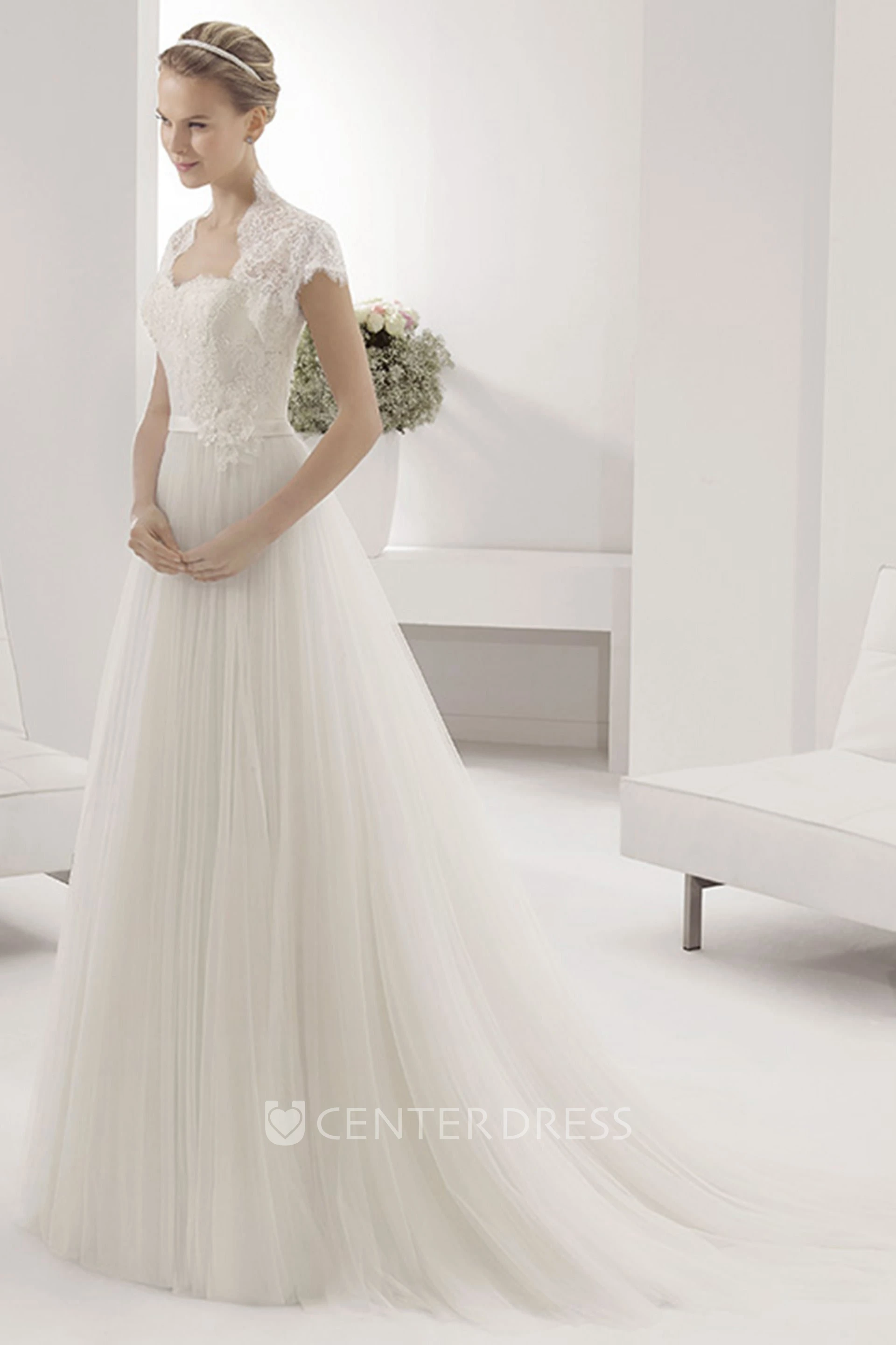 Sweetheart A-Line Gown Embroidered Top Tulle Skirt With Removable Bolero