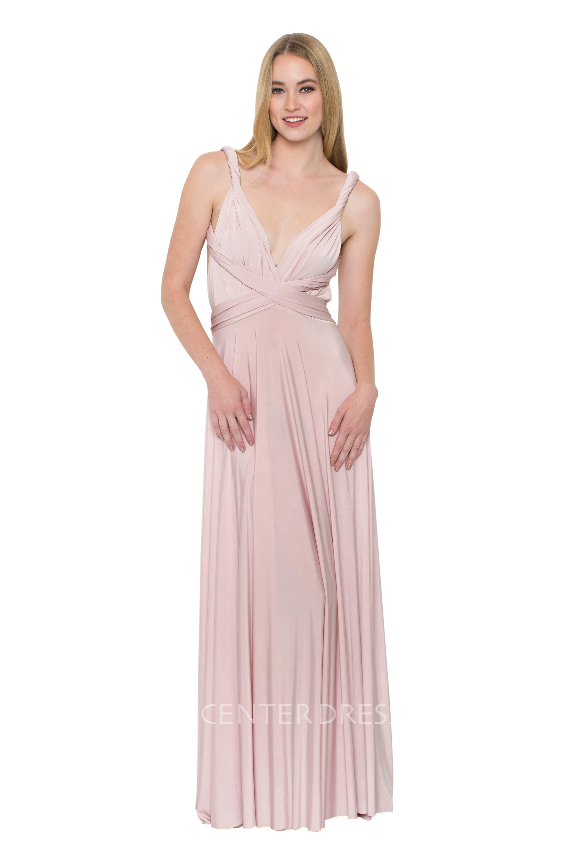 Floor-Length V-Neck Ruched Sleeveless Chiffon Muti-Color Convertible Bridesmaid Dress With Straps