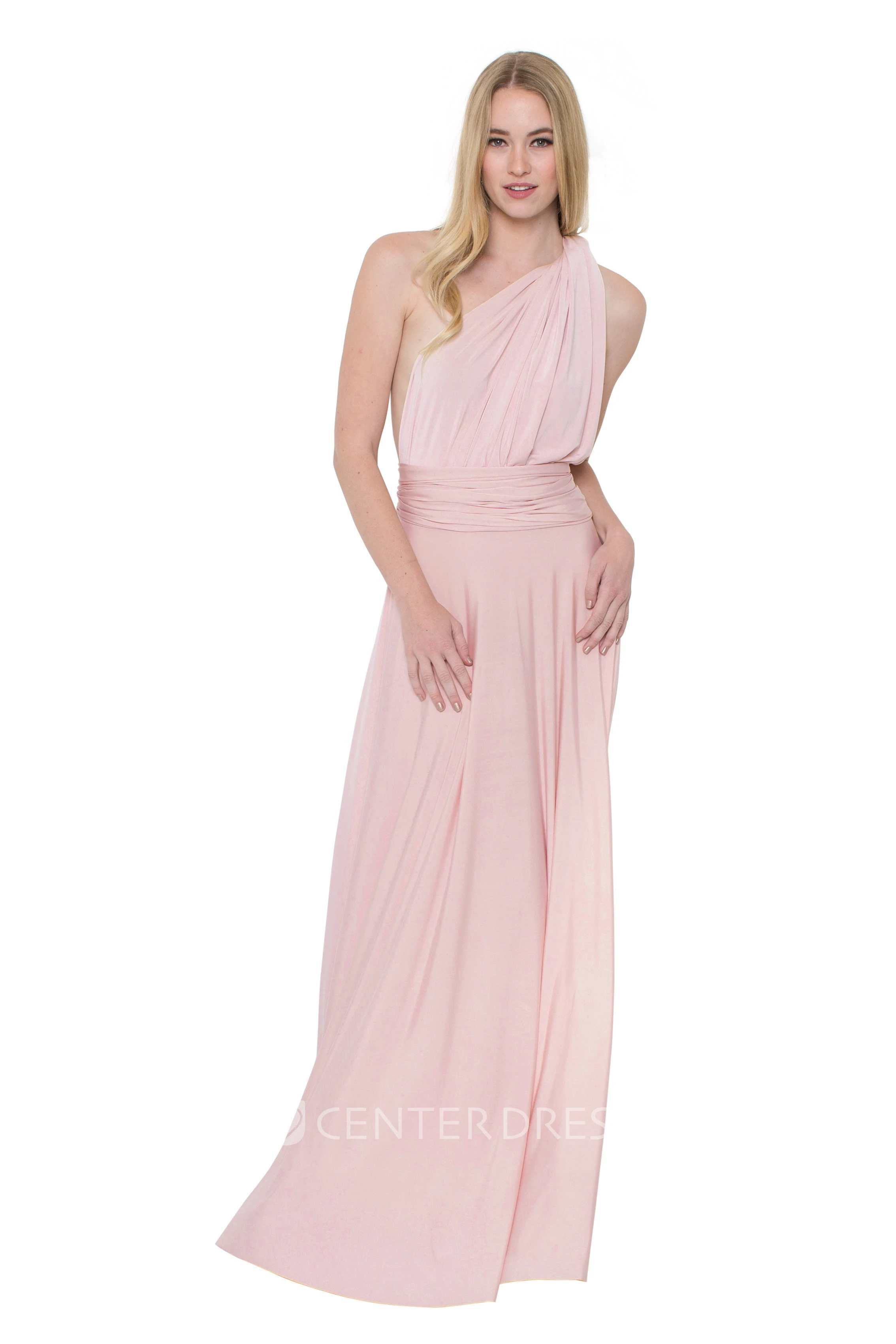 Floor-Length V-Neck Ruched Sleeveless Chiffon Muti-Color Convertible Bridesmaid Dress With Straps