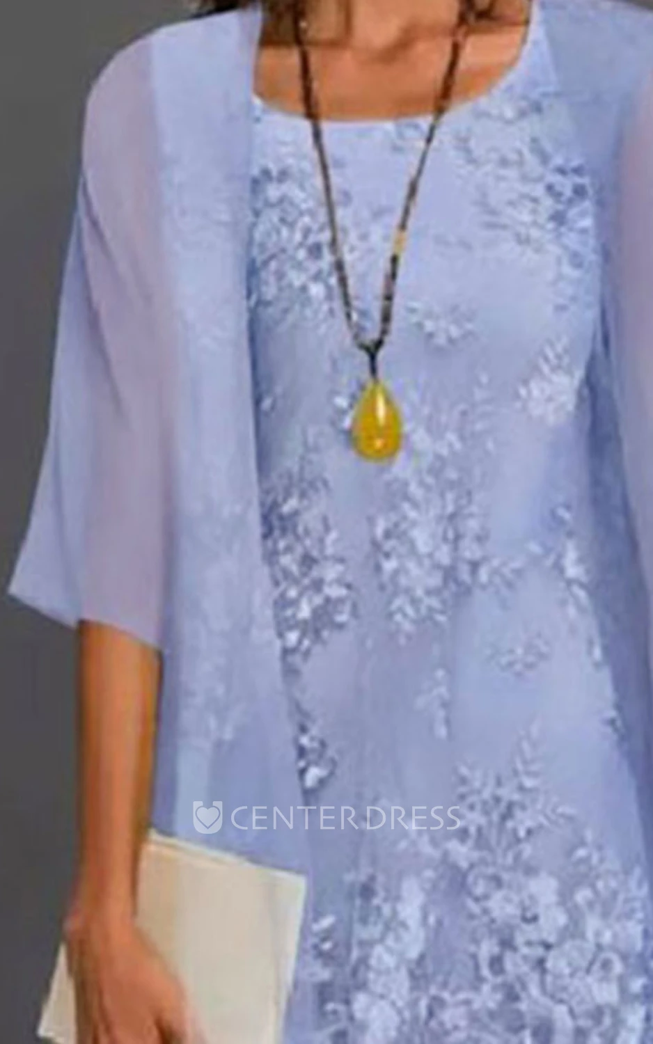 Knee-length Mother of the Bride Dress with Illusion Sleeves and Chiffon Skirt Elegant