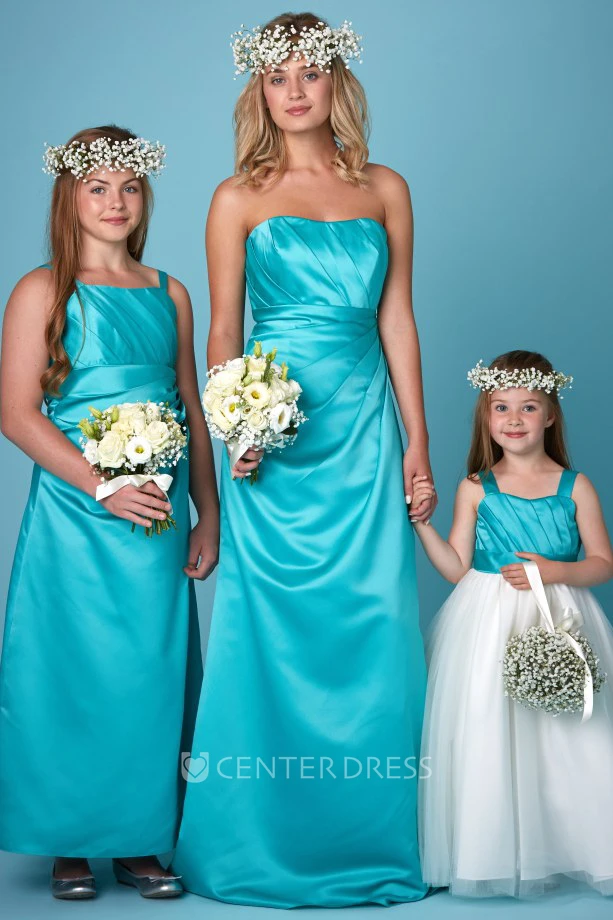 Sheath Draped Strapless Satin Bridesmaid Dress