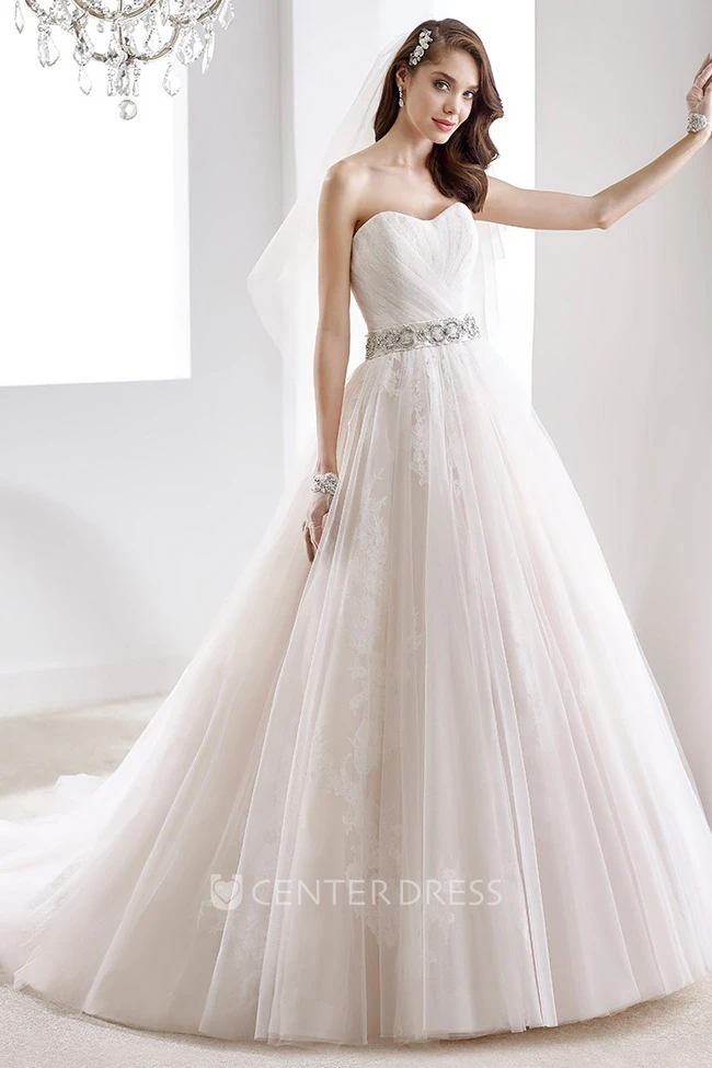 Sweetheart A-line Pleated Wedding Dress with Beaded Belt 