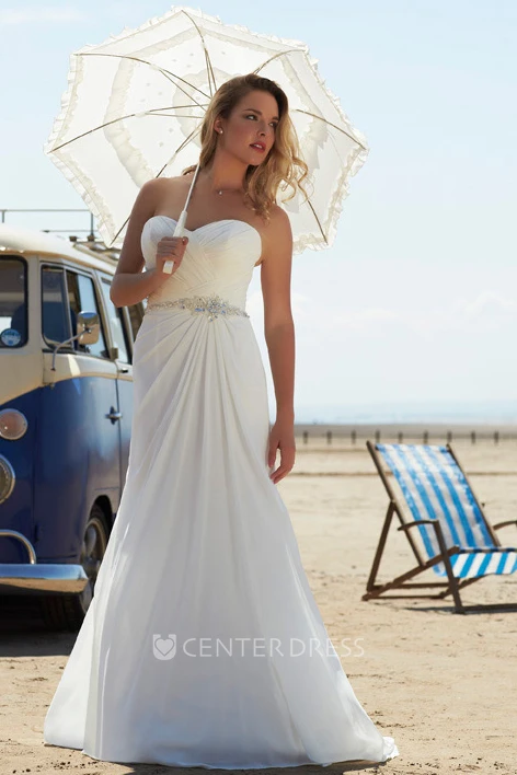 Sheath Maxi Criss-Cross Sweetheart Sleeveless Chiffon Wedding Dress