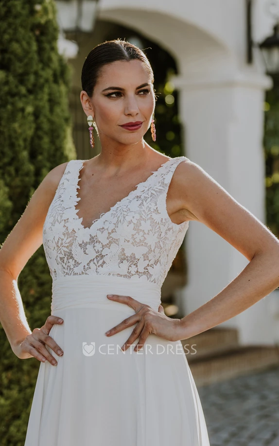 Chiffon Open Back Romantic Wedding Dress A-Line