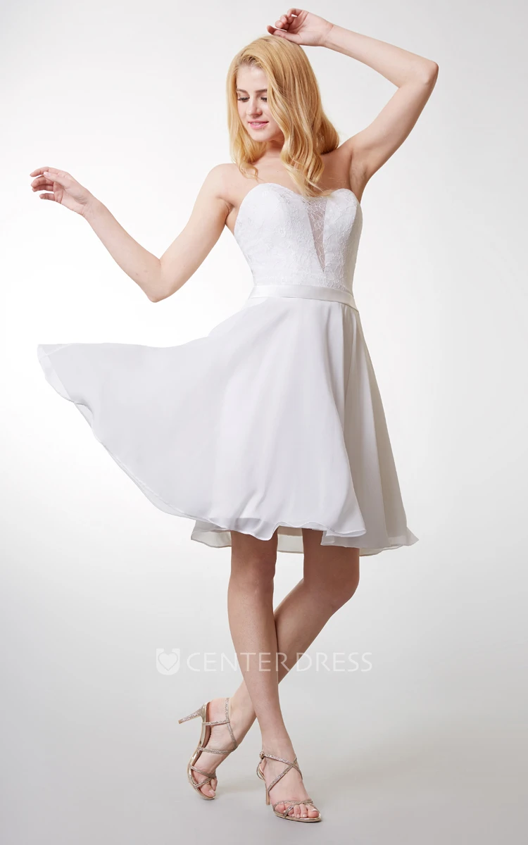 Dream Sleeveless Short Chiffon Dress With Satin Belt