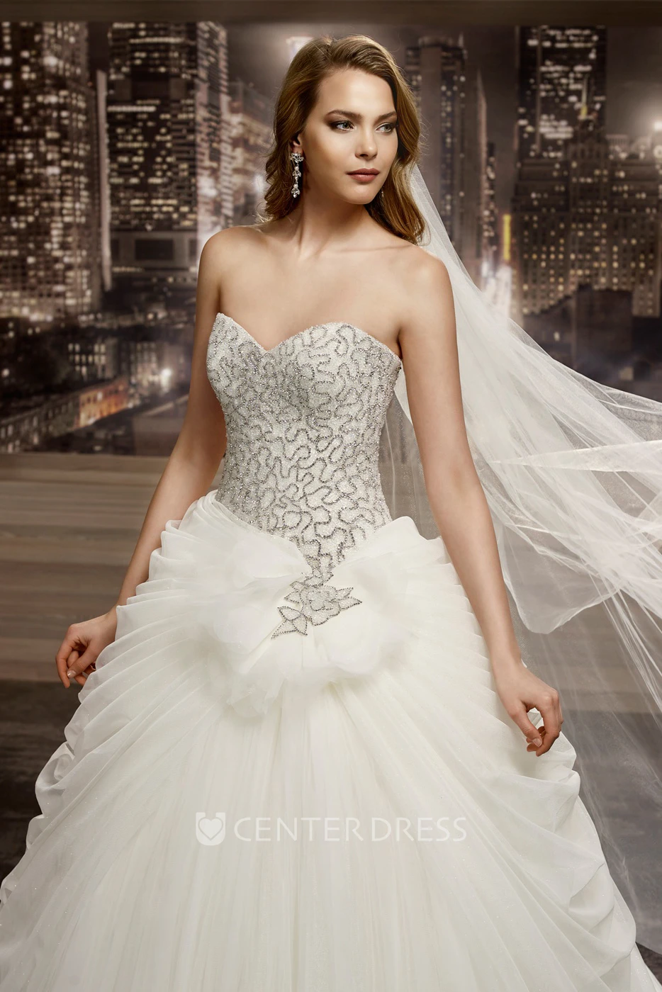 Sweetheart A-Line Ruching Gown With Beaded Bodice And Back Bow