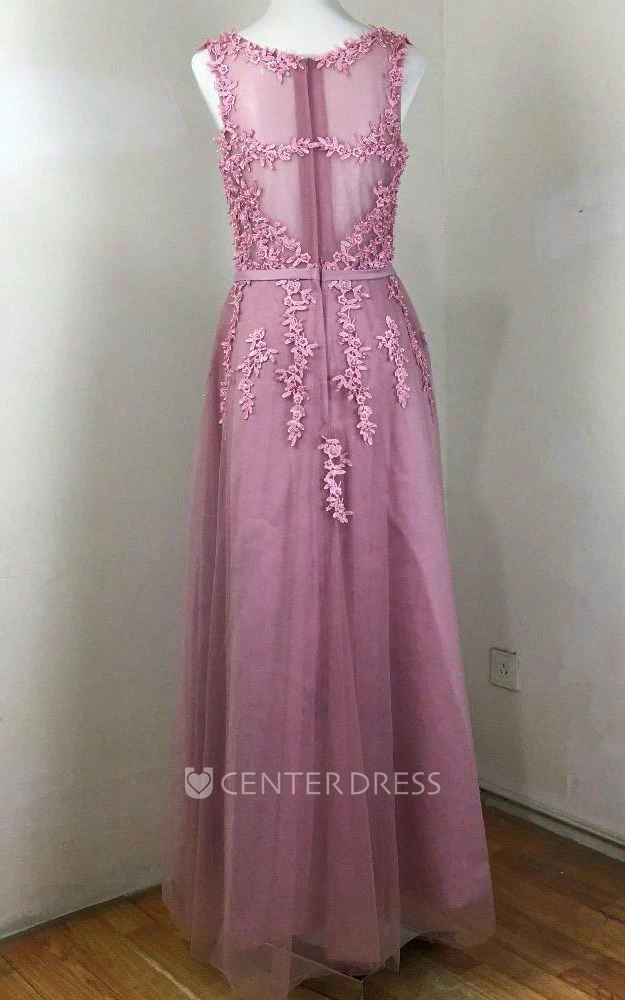 Scoop Sleeveless Lace Appliques A-line Dress
