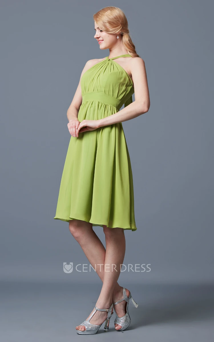 Fairy Halter Neck Sleeveless A-line Chiffon Dress With Empire Waist