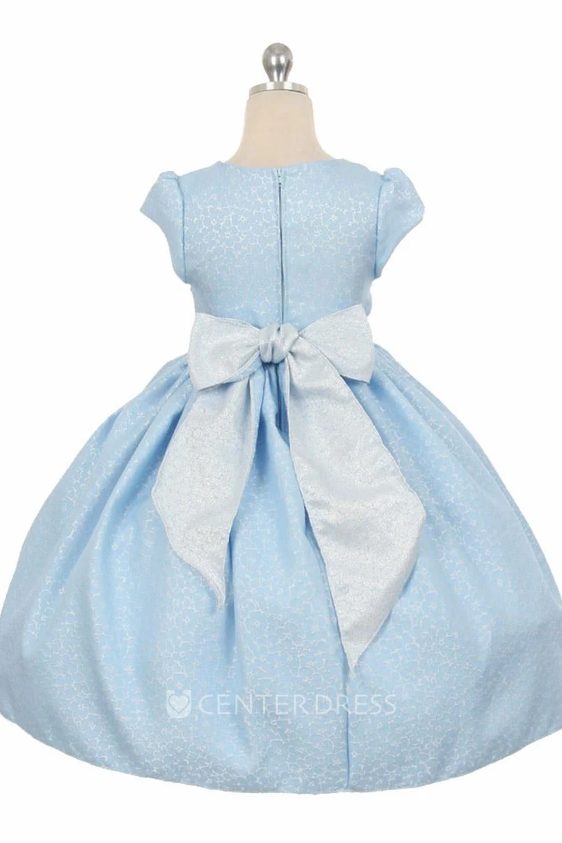 Tea-Length Floral Floral Beaded Flower Girl Dress With Ribbon