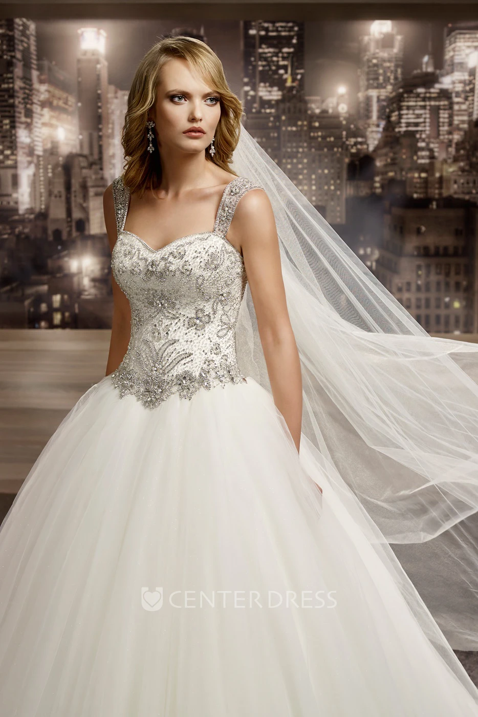 Square-neck A-line Wedding Dress with Beaded Corset and Puffy Skirt