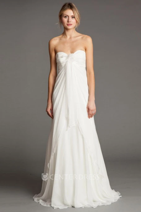 Sheath Empire Long Ruched Sweetheart Sleeveless Chiffon Wedding Dress With Draping