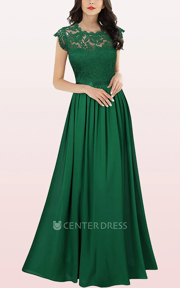 Sexy Chiffon Scalloped A Line Prom Dress With Pleats
