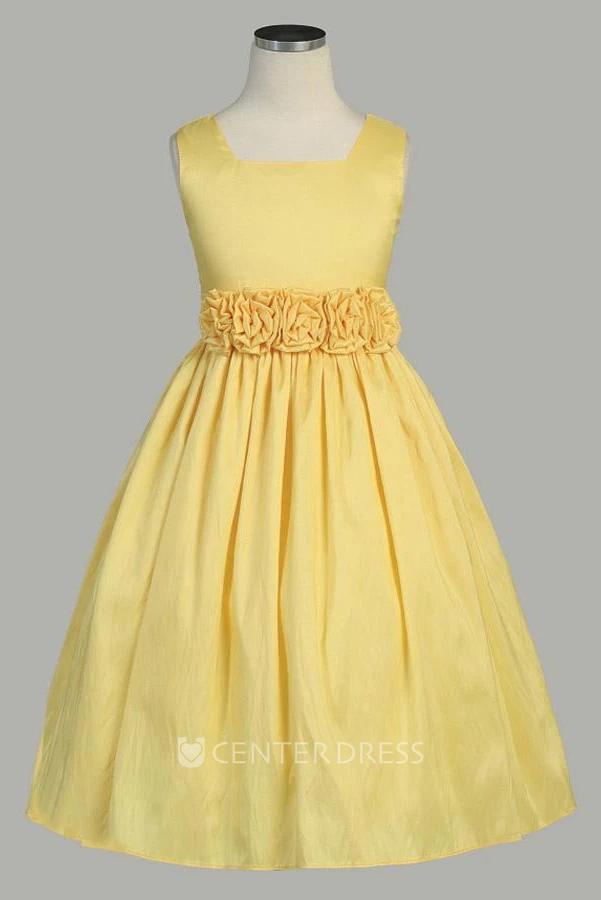 Tea-Length Tiered Taffeta Flower Girl Dress