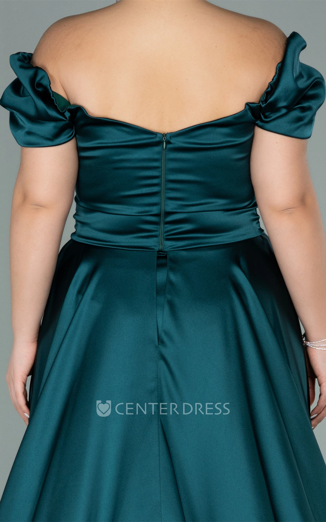 Elegant A Line Satin Prom Dress with Split Front and Ruching