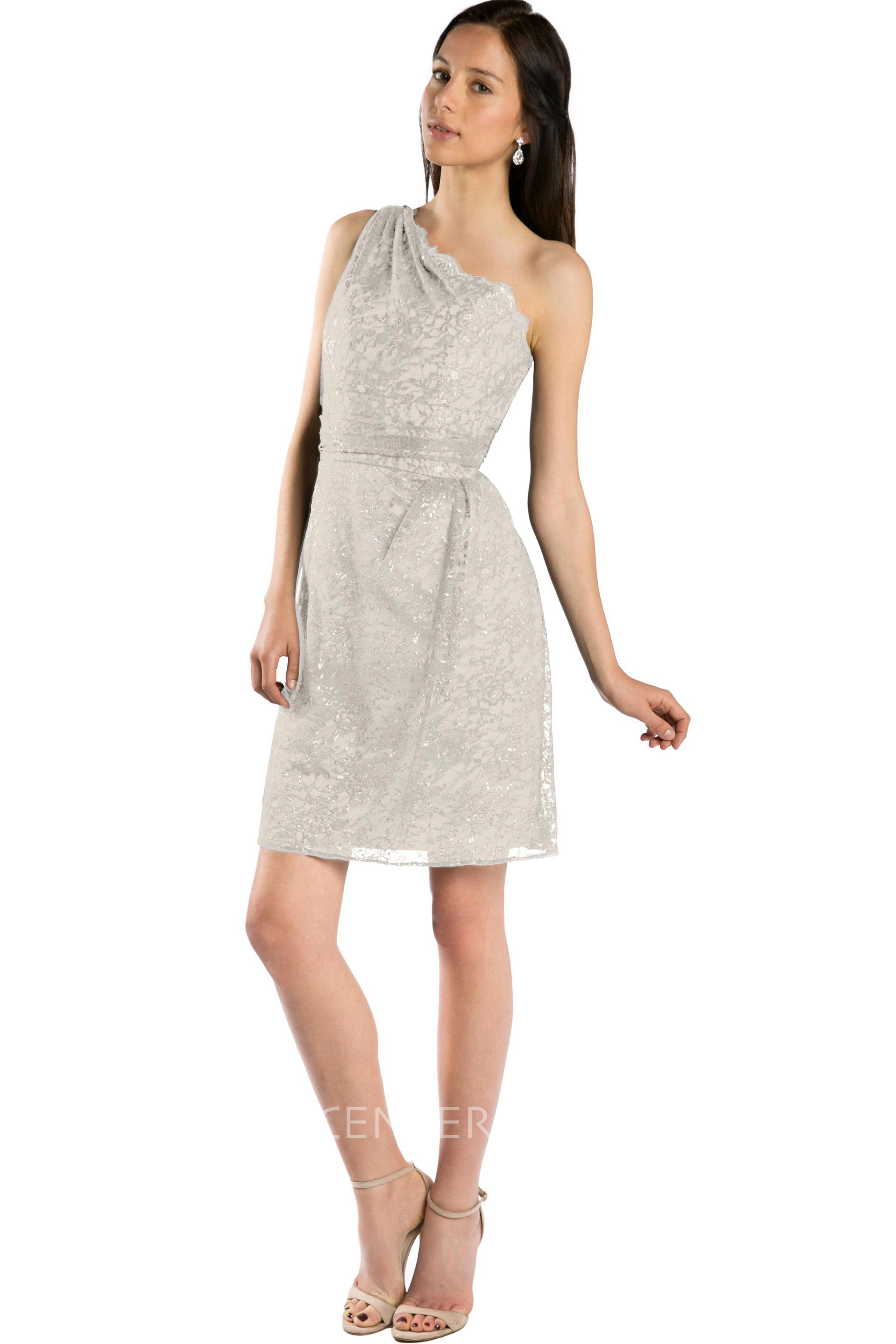 Short Sleeveless One-Shoulder Appliqued Lace Muti-Color Convertible Bridesmaid Dress With Straps
