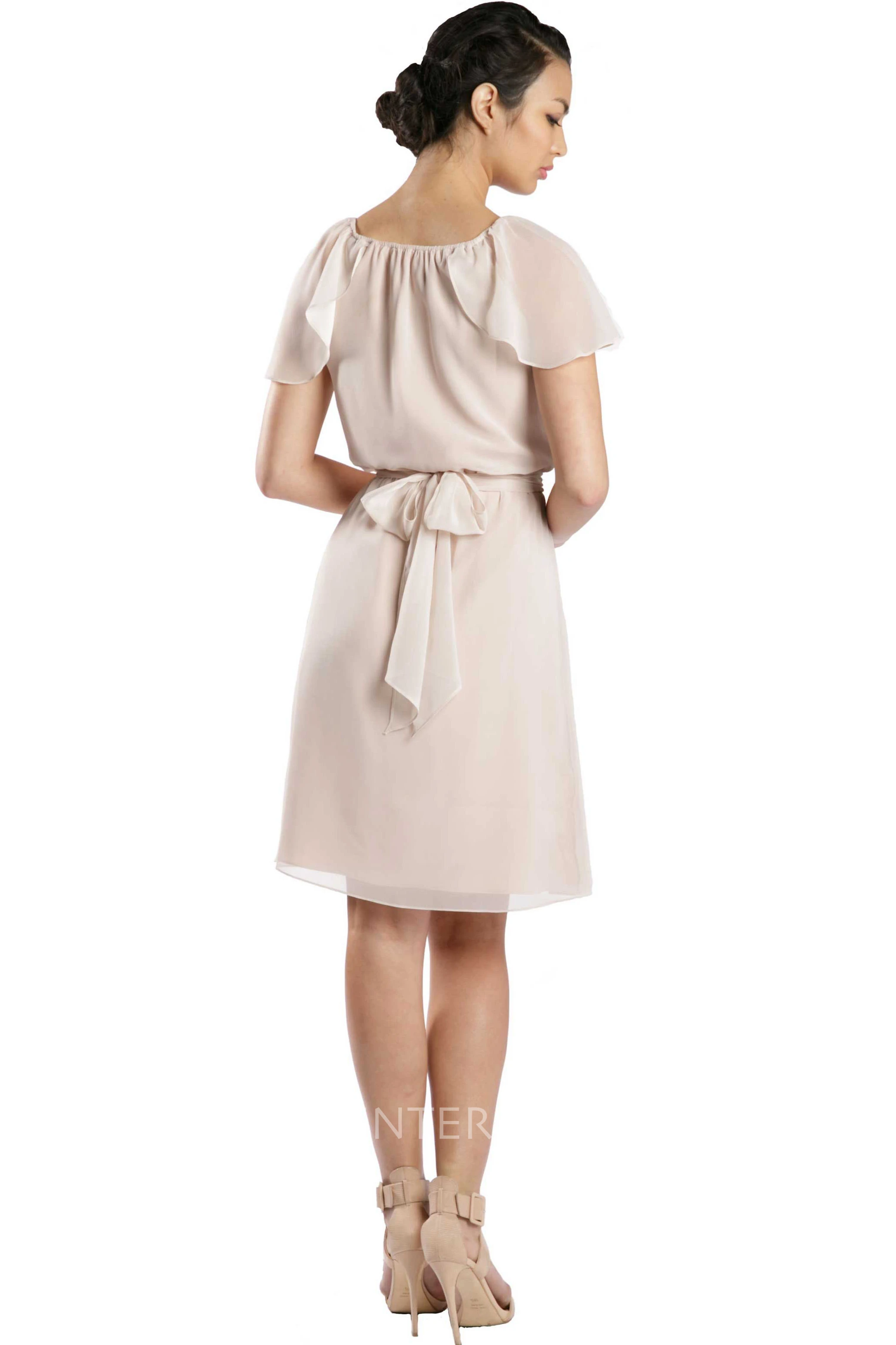 Knee-Length Bowed Short Sleeve Off-The-Shoulder Chiffon Muti-Color Convertible Bridesmaid Dress