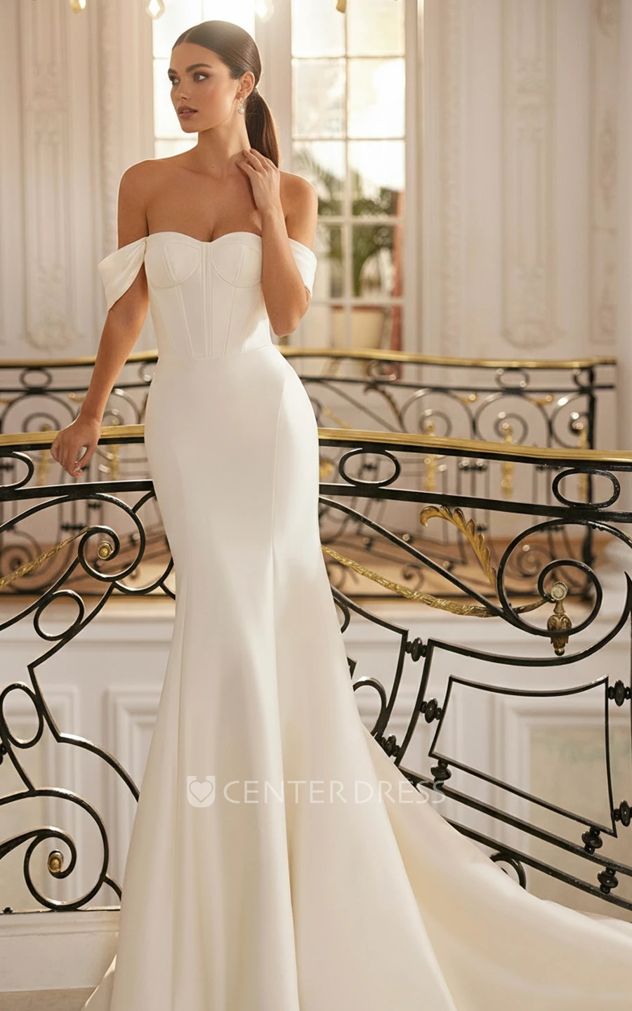 Elegant Satin Wedding Dress Mermaid Off Shoulder Sweetheart Neck Minimalist Bridal Gown Sweep Train