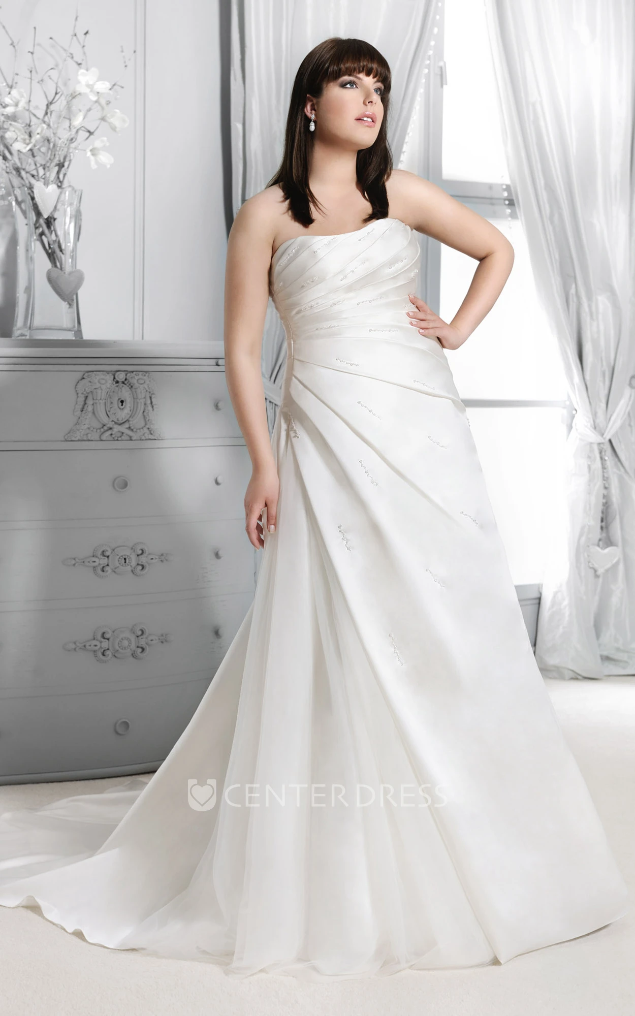 Satin Side-Ruched Floor-Length Dress With Corset Back