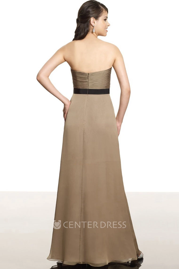 Floor-Length Strapless Ruched Chiffon Bridesmaid Dress
