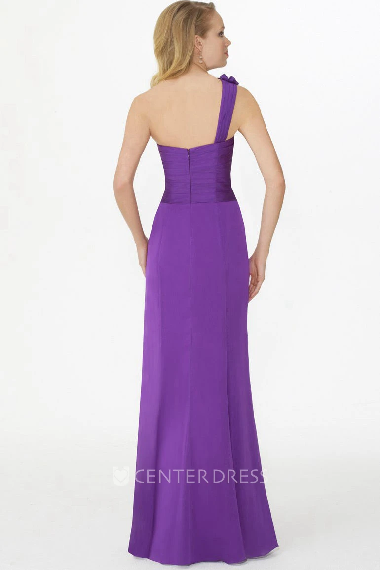 Floral Sleeveless One-Shoulder Chiffon Bridesmaid Dress