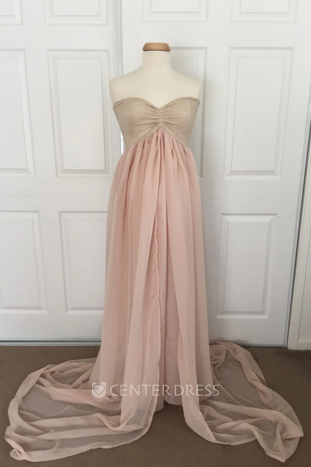 A-line Chiffon Lace Sweetheart Sleeveless Pleated Ruched Maternity Dress