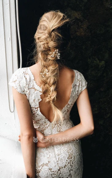 Mermaid Lace Wedding Dress V-neck Appliques Sexy Beach Bohemian Summer