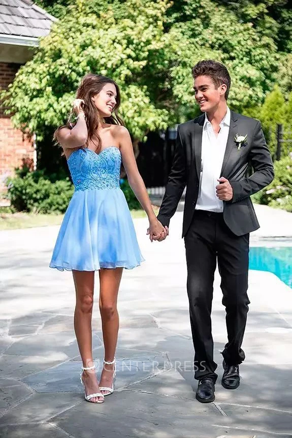 A-line Sweetheart Sleeveless Beading Lace Pleats Short Mini Chiffon Homecoming Dress
