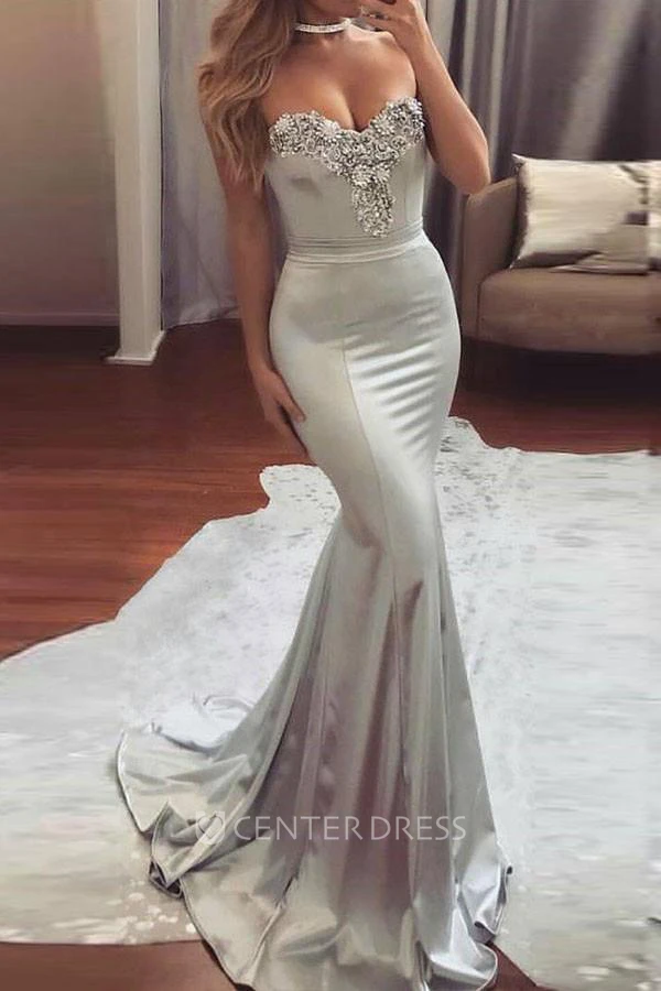 Sleeveless Sweep Brush Train Mermaid Trumpet Sweetheart Satin Dress