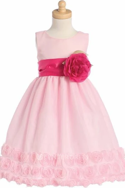 Tea-Length Tiered Tulle Flower Girl Dress