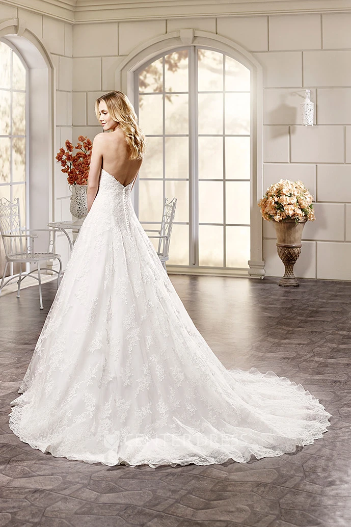 A-Line Maxi Sweetheart Lace Wedding Dress With Appliques And V Back