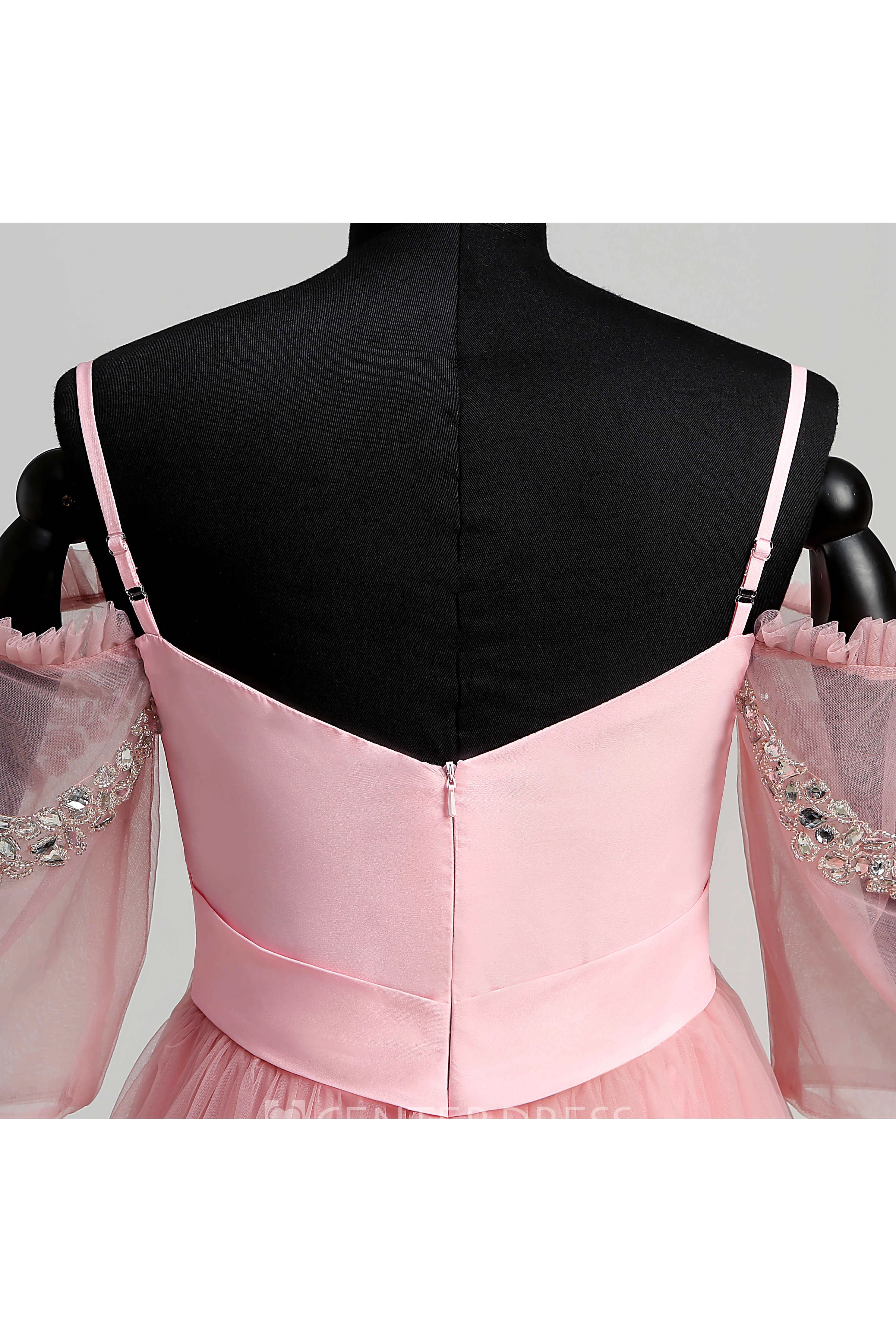 A-line Sweep Brush Train Beading Tulle Dress