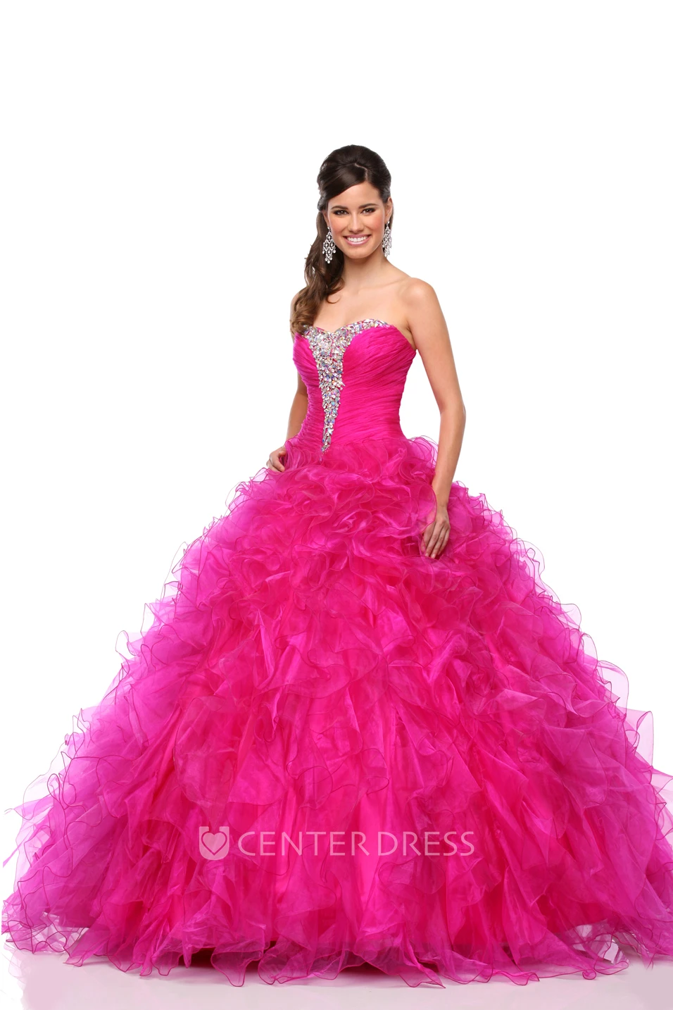 Sweetheart Organza A-Line Ball Gown With Cascading Ruffles And Lace-Up Back