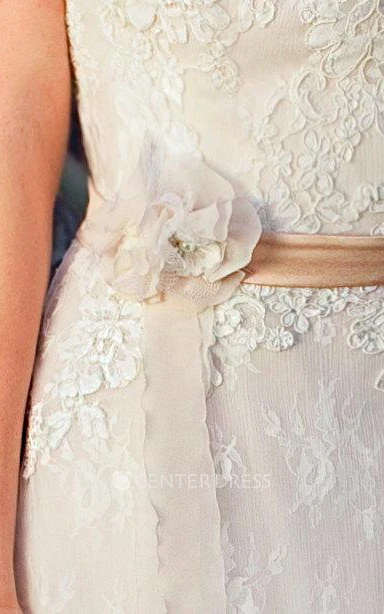 Spaghetti Strapped Bell Sleeve Chiffon Lace Dress With Beading Tiers