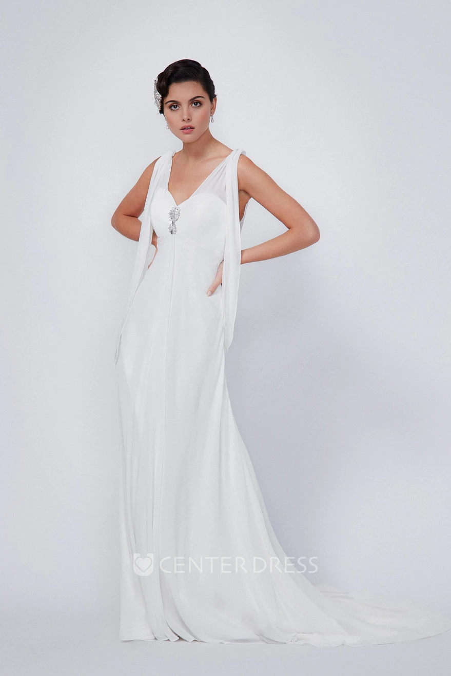 Ethereal Chiffon Sheath Court Train Wedding Dress