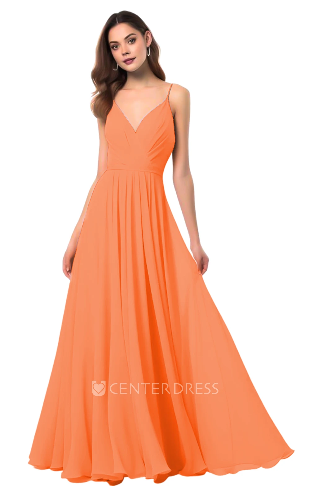 Elegant A-Line Spaghetti Chiffon V-neck Bridesmaid Dress Classy & Elegant
