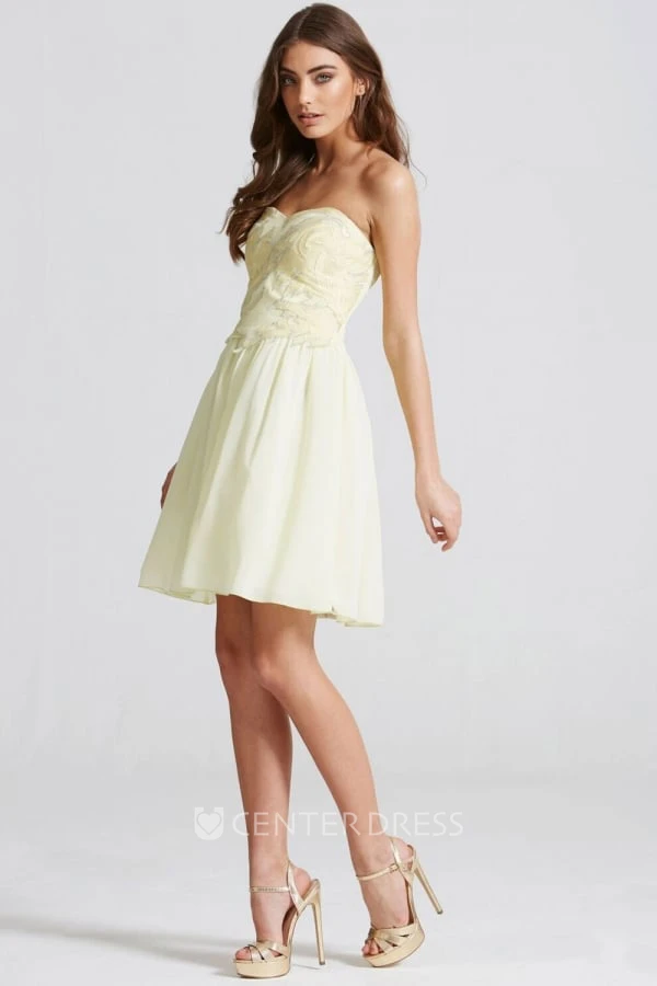 Short Sweetheart Sleeveless Beaded Chiffon Bridesmaid Dress