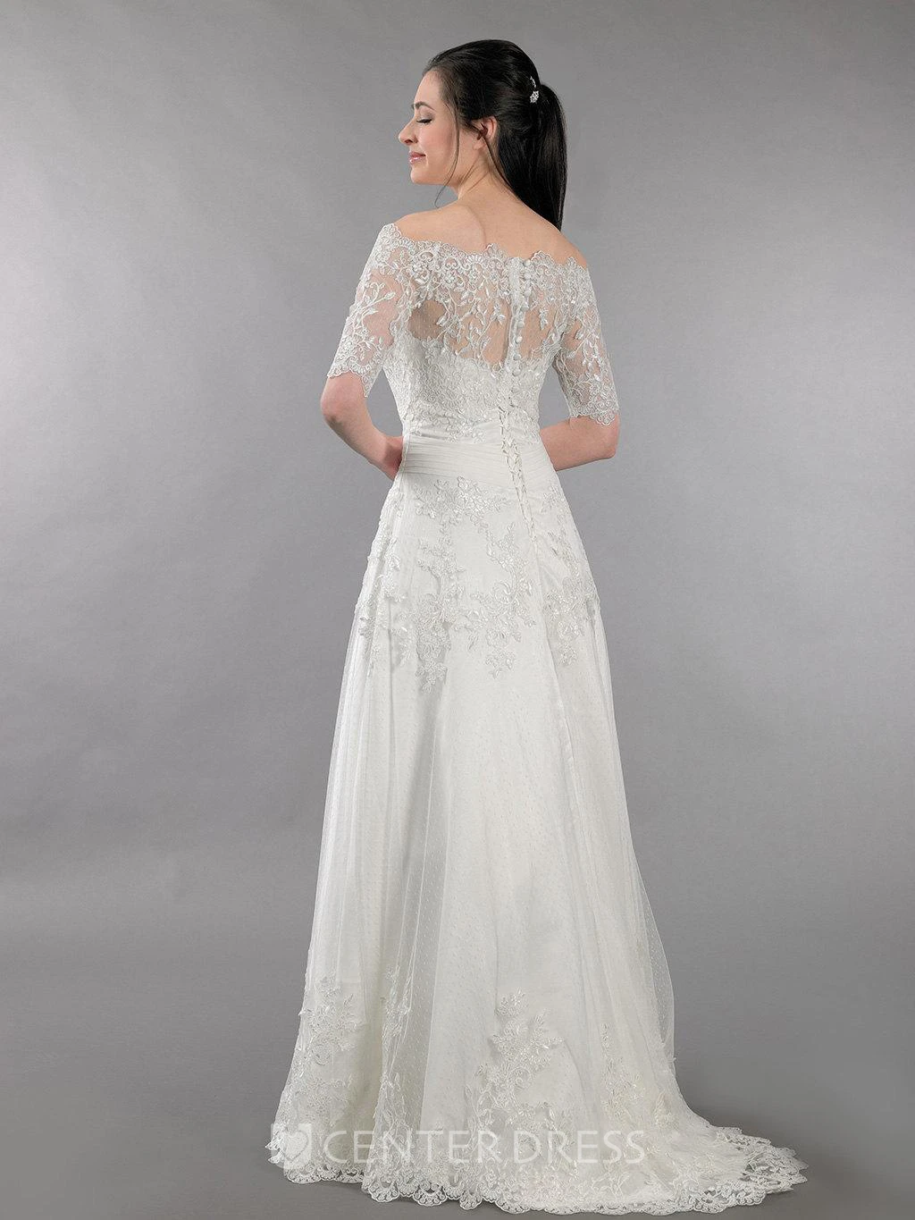 Lace Wedding Dress With Off Shoulder Bolero Alencon Lace