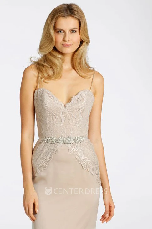 Floor-Length Spaghetti Jeweled Chiffon Bridesmaid Dress With Lace And V Back