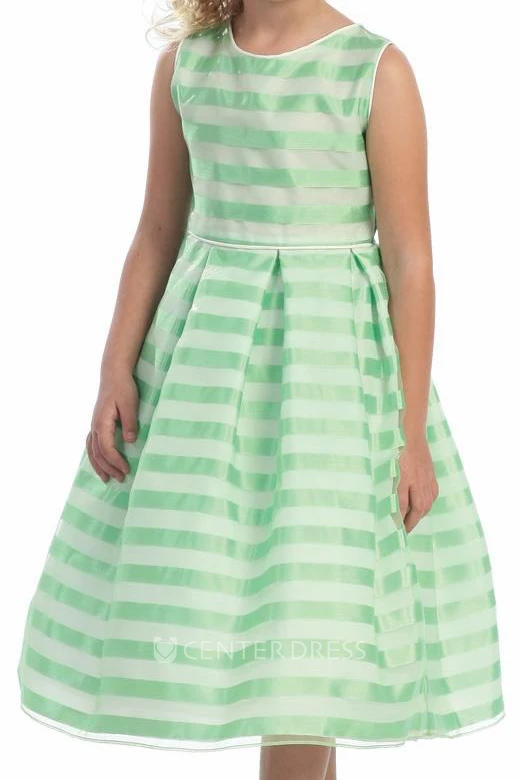Tea-Length Sleeveless Pleated Organza Flower Girl Dress