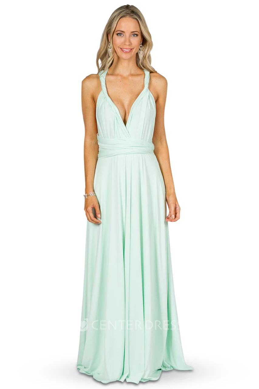 Strapped Sleeveless Ruched Chiffon Convertible Bridesmaid Dress