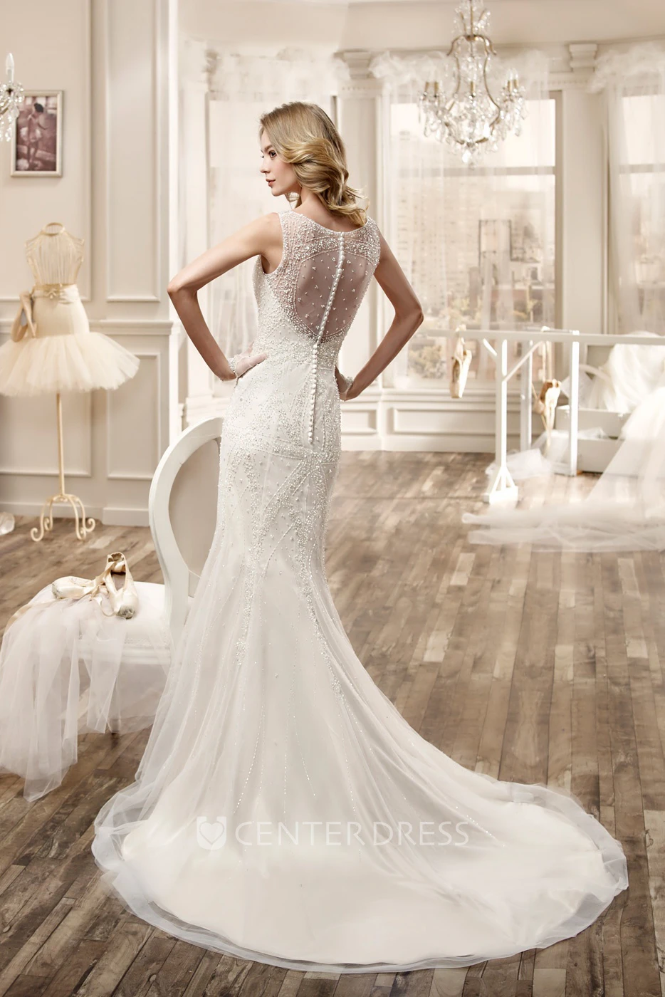 Cap-Sleeve Mermaid Long Wedding Dress With Beadings And Brush Train